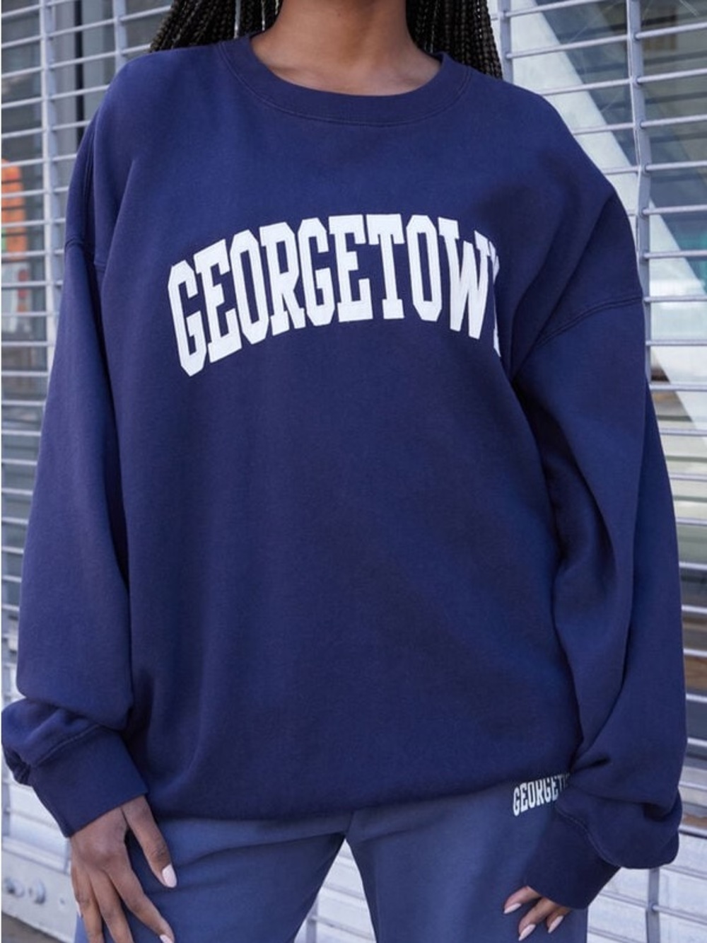 Brandy Melville John Galt Georgetown Blue Oversized Crewneck Sweatshirt